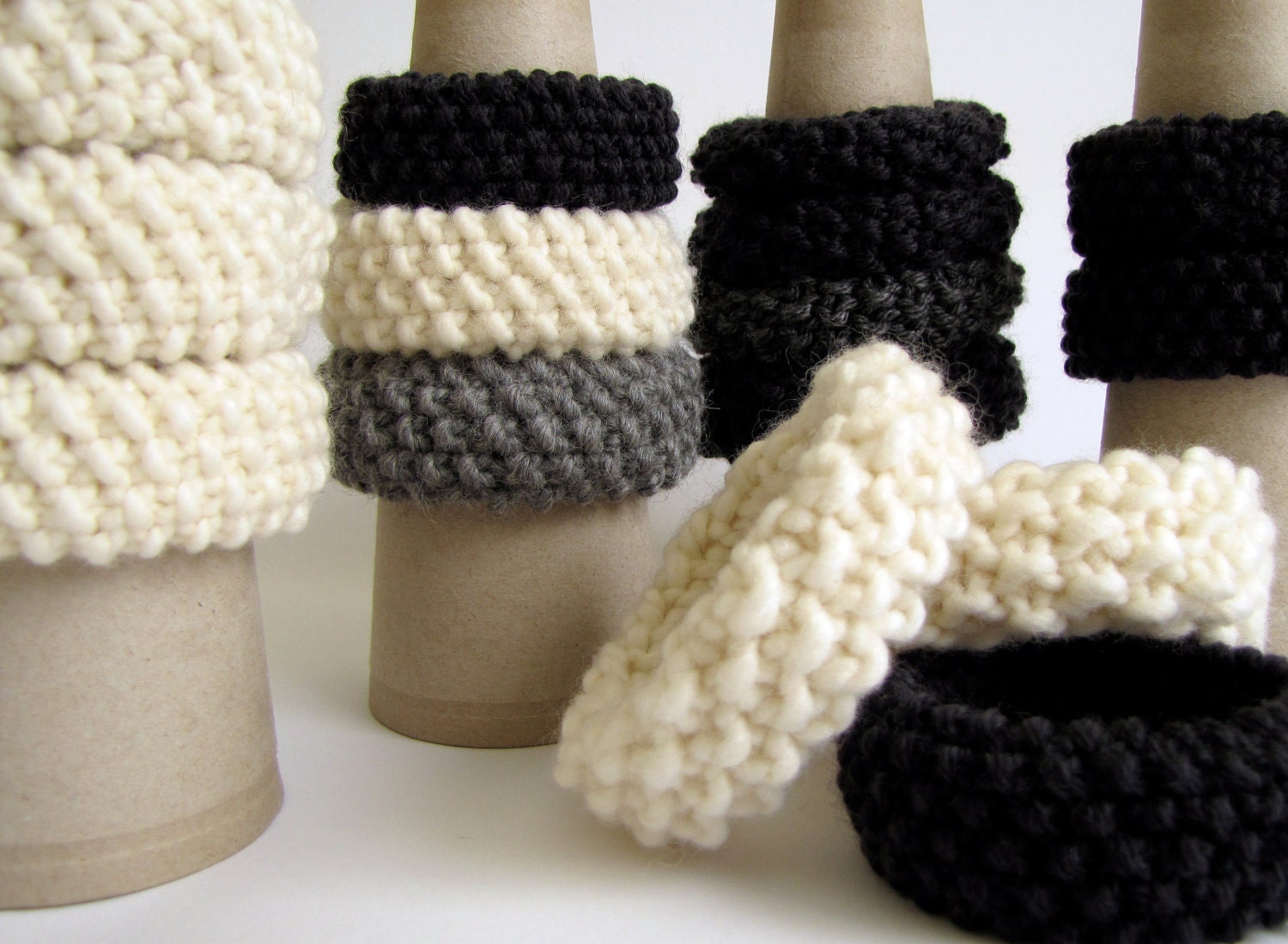 set of 3 hand knitted bracelets - choose your colors