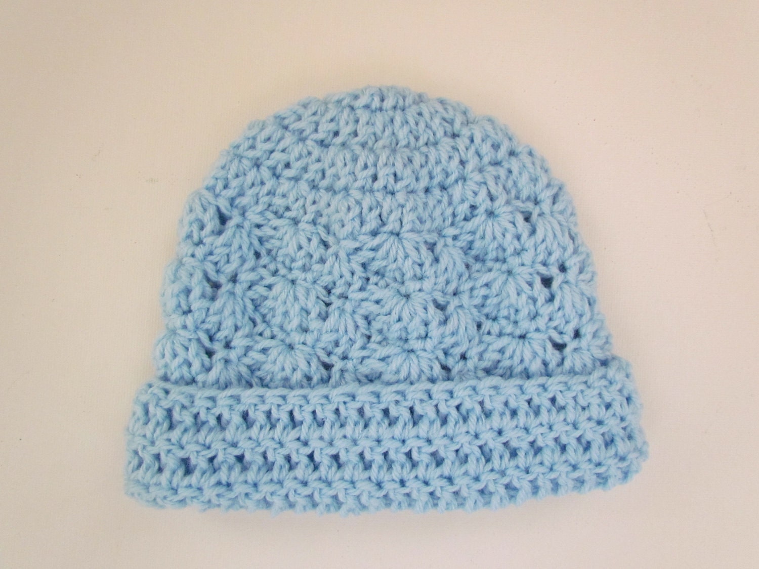 Crochet Infant Hat Blue Infant Beanie Hat For Baby Boy with Rolled Brim Suitable 3-6 Months - Ready to Ship - Direct Checkout