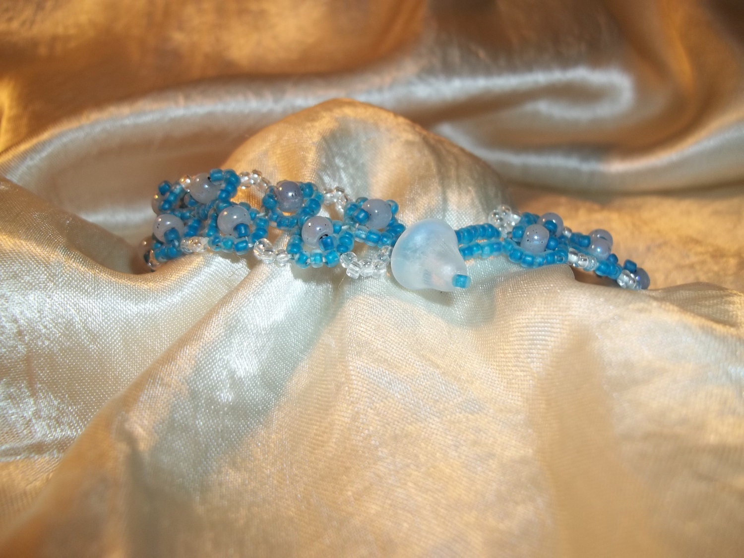 Blue and White Double Right Angle Weave Adult Bracelet