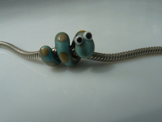 MADE TO ORDER: Charm Bead or dreadlock Snake Bead 5-6 mm hole, copper-green with tan dots