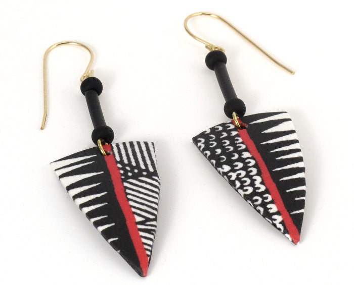 Arrowhead Earrings with Black and White African Pattern