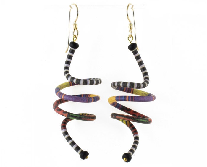 Coil Earrings with Bark Cloth Pattern
