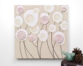 Girl Nursery Art Decor - Khaki Painting - Textured Flower Art on Canvas - 10X10 Pink and Brown Small Wall Art