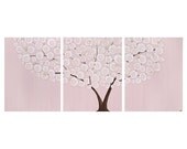 Tree Painting - Baby Girl Nursery Wall Art on Large Canvas Triptych - Pink and Brown Nursery - 50X20 - MADE TO ORDER