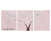 Personalized Nursery Art for Baby Girl - Textured Tree Painting on Large Canvas Triptych - Pink Wall Art 50X20 - MADE TO ORDER