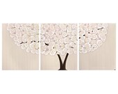 Canvas Wall Art for Nursery - Pink and Khaki Nursery Decor - Large Tree Painting - Textured Art Triptych - 50X20 - IN STOCK