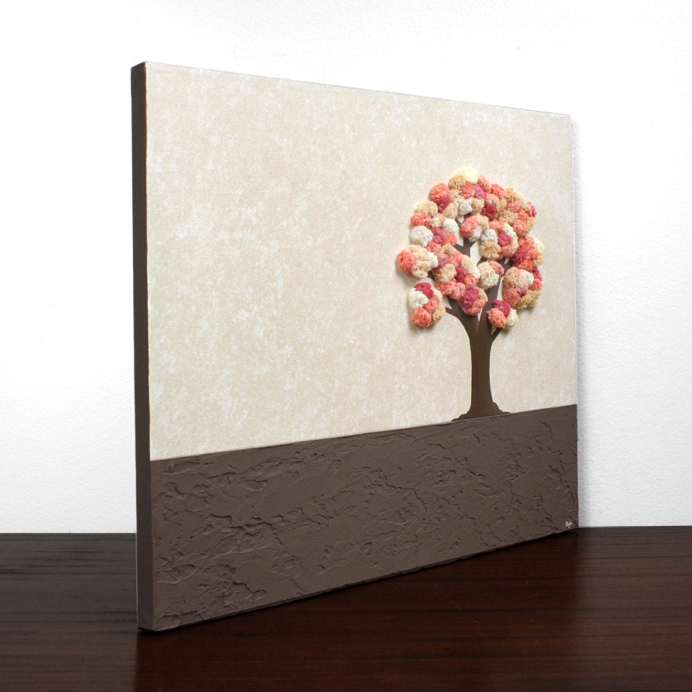 Autumn Tree Painting - Textured Acrylic on Canvas Art - 20X16 Small - Orange, Brown, and Khaki Home Decor - IN STOCK
