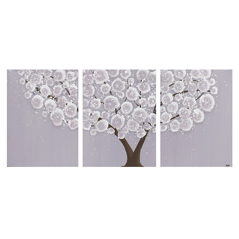 Large Lavender Nursery Wall Art - Original Acrylic Tree Painting on Triptych Canvas - 50X20 - Purple and Brown Decor - MADE TO ORDER