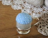 OOAK Spots Vintage tea cup holder pincushion