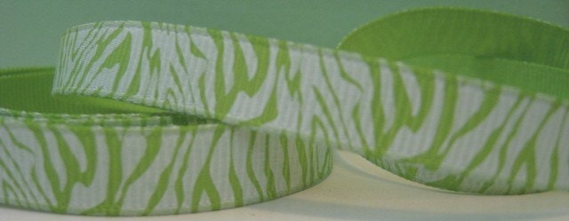 5 yard option Wild Zebra Tiger Stripe Green and White Grosgrain Ribbon in 3/8 inches wide Animal Print GWZ