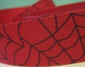 Red and Black Spider Ribbon Spiderwebs Grosgrain Ribbon in 7/8 inches wide
