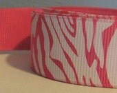 3 yard option Wild Zebra Tiger Stripe Hot Pink and White Grosgrain Ribbon in 7/8 inches wide Animal Print HPW