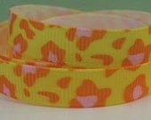 Bright Yellow with Orange and Hot Pink Leopard Cheetah Animal Print Grosgrain Ribbon in 5/8 inches wide Wild Fun YPOC