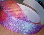 3 yards Groovy Tie Die Print Grosgrain Ribbon in 7/8 inches wide Rainbow Multicolor Swirl