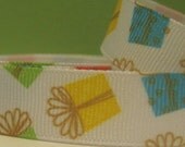 Birthday Fun and Festive Presents Print Grosgrain Ribbon in 7/8 inches wide Red Yellow Blue Green