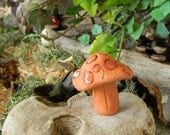 1 Miniature Ceramic Pottery Mushroom ceramic glazed  fairy, gnome or dollhouse garden statues hand made - amanita fly