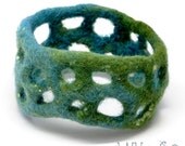 Textile Cuff Bracelet No. 33 Ocean Wet Felt with Merino Wool Silk Mohair