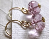 Petite Pink Topaz Faceted Rondelle Drop Earrings