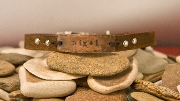 Leather dog collar, name, tag, distressed 3/4 in