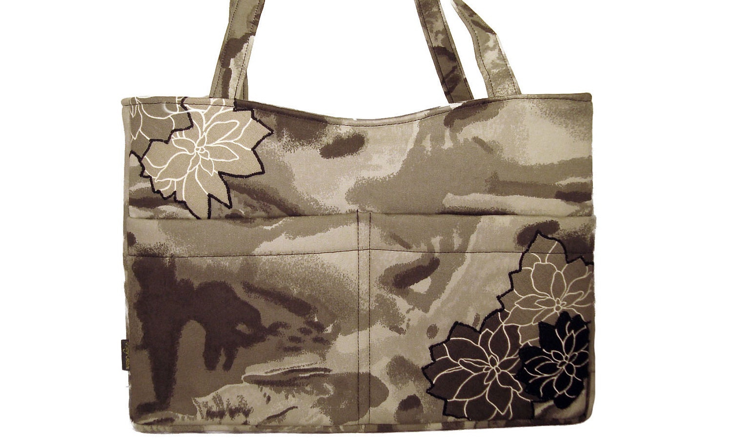 Tote Diaper Bag - Handmade Handbag in marble gray with applique embellishment