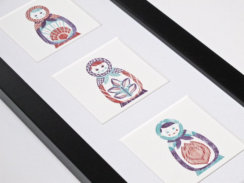 Matryoshka Framed Print - Nesting Doll Digital Woodblock - Russian Doll Art