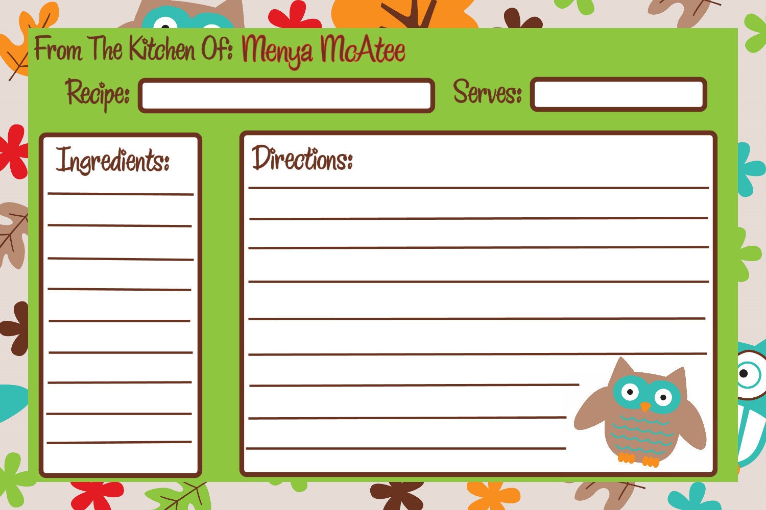 Woodland Recipe Card
