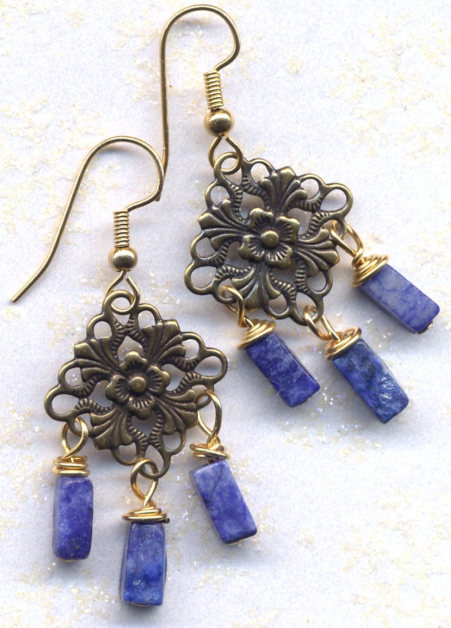 Nepal Earrings, Lapis Lasuli Earrings, Bohemian Earrings, Nepal Jewelry by AnnaArt72