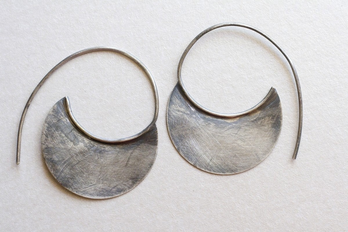 Sterling Silver Crescent Earrings, silver tribal earrings