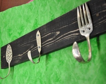 Spoon Fork Knife Coat Rack in Distressed Black