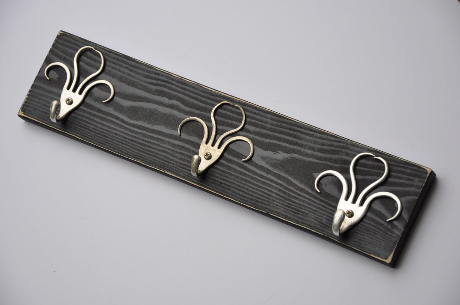 Mini Funky 003 Fork Hooks Jewelry or Keys Rack Black Distressed
