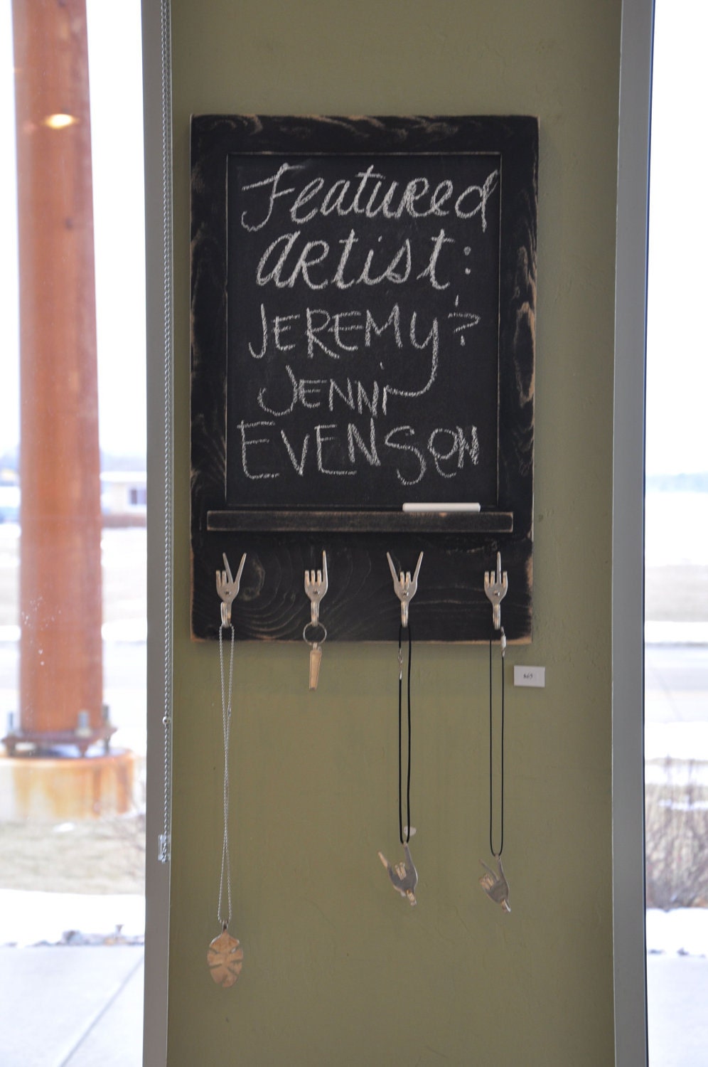 Chalkboard with Mini Silverware Keys Hooks