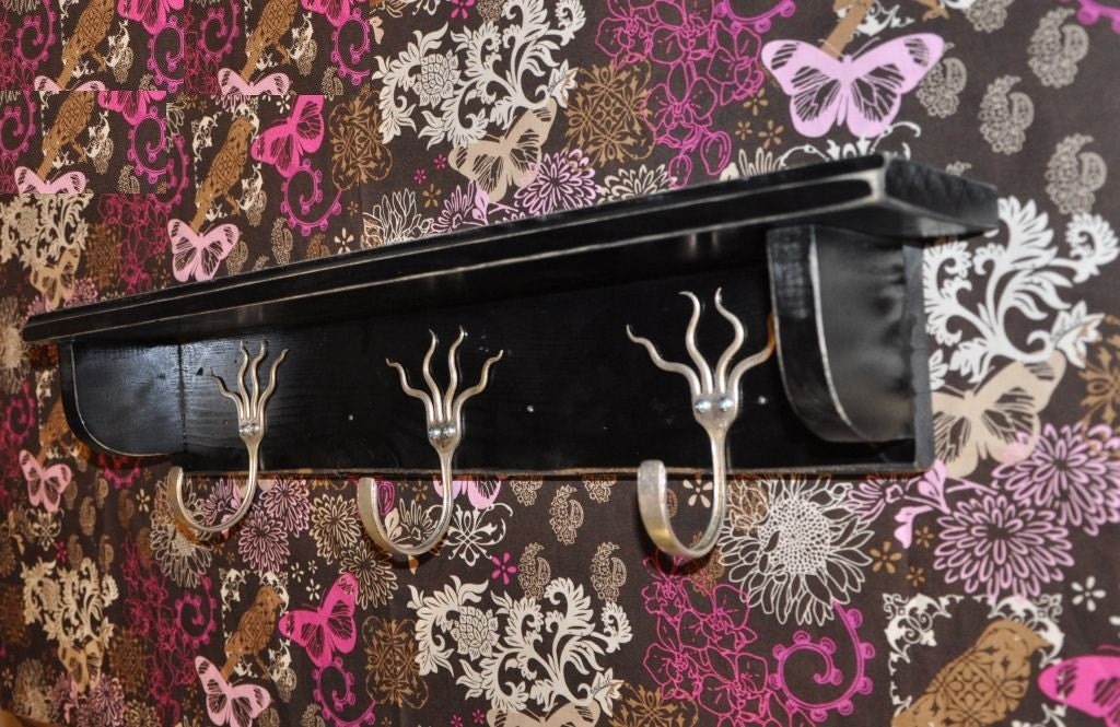 3 Funky Forks Coat Rack Shelf in Distressed