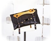 SALE Pleated Black Leather Clutch - avant garde - haute couture Fashion Accessory -