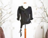 Ruffled Black Top - handmade - haute couture - avant garde tshirt - Blouse -