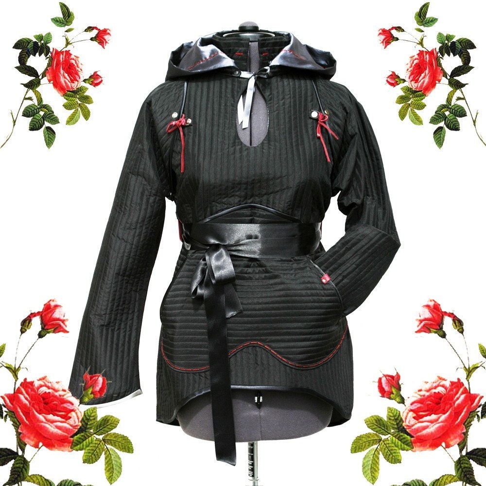 Kill Bill Quilted Convertible Jumper Coat - urban samurai jacket - outer wear - origami - Black