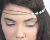 Chain Headpiece Headband  Hair PieceBohemian  Hipster Boho Hippie Bronze Turquoise Bridal Statement Jewelry