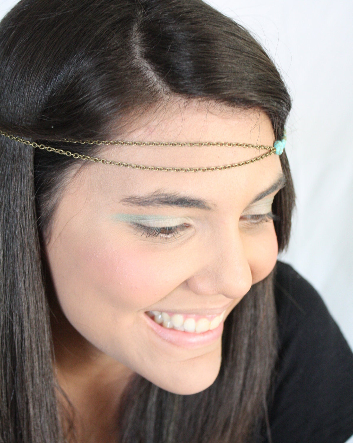 Chain Headpiece Headband Hair PieceBohemian Hipster Boho Hippie Bronze Turquoise Bridal Statement Jewelry