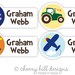 NEW ASSORTED Mini labels - On The GO set of 28 - 7 of each design- 1.5 inches wide - seen in Parents Mag and Family Fun Mag