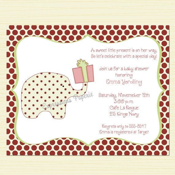 Christmas Elephant Baby Girl Shower Invitations Il_170x135