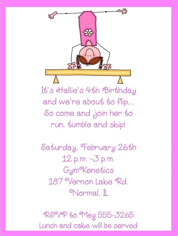 Girl Gymnastics Birthday Party Invitations Il_570xn