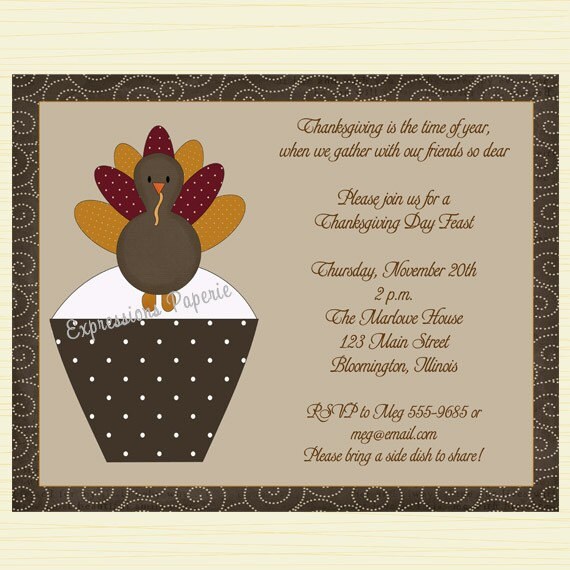 Turkey Cupcake Thanksgiving Invitation Il_570xn