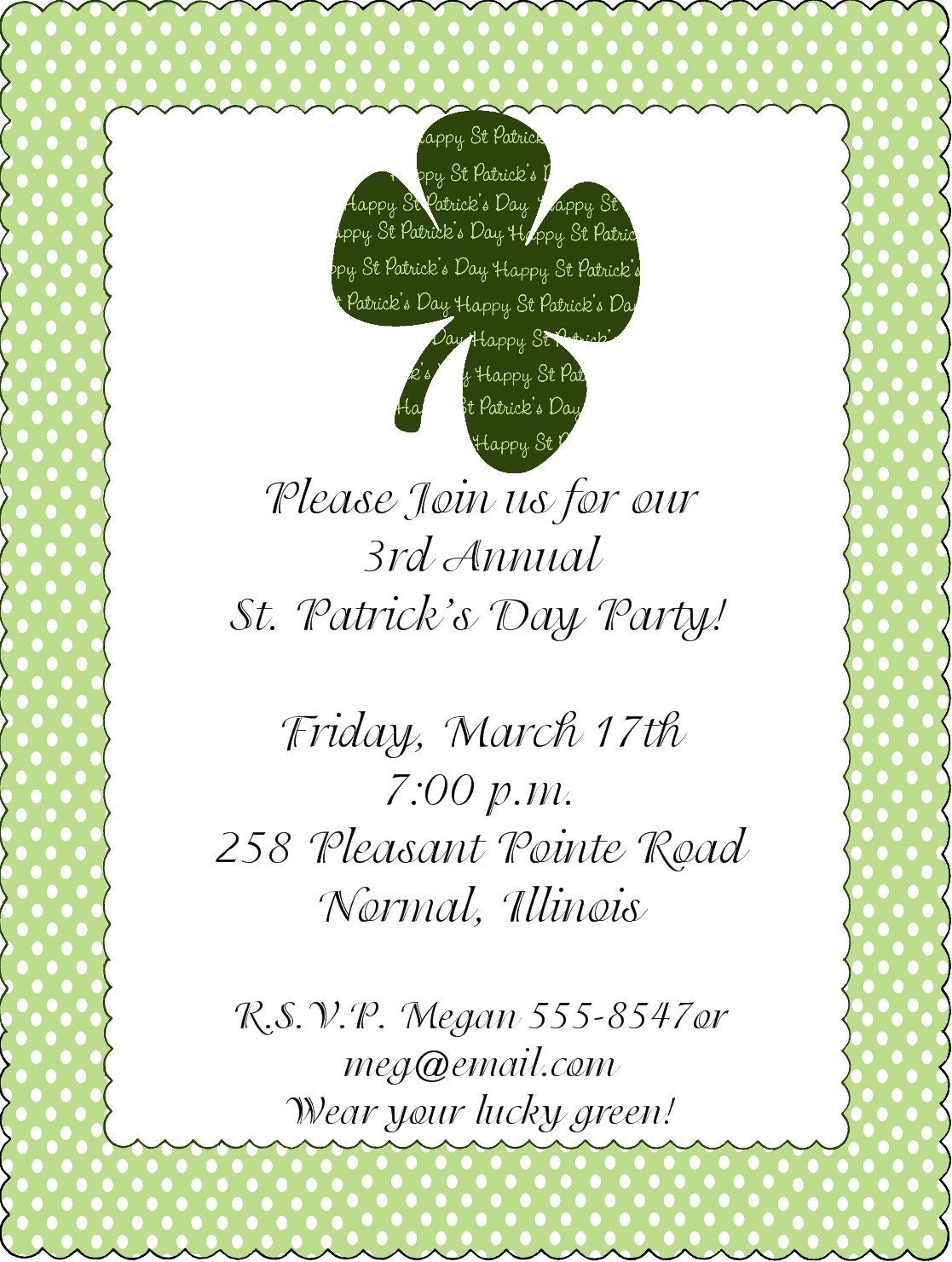 Happy St Patricks Day Shamrock Invitations Il_570xn