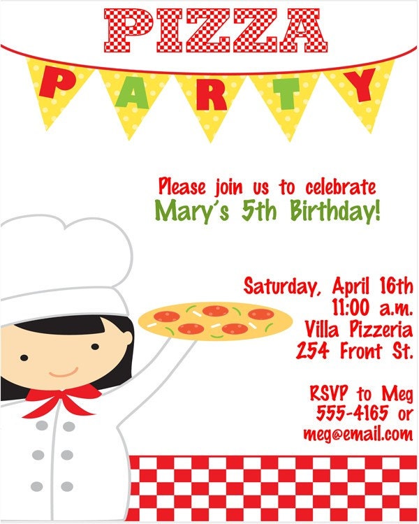 Girl Pizza Party Birthday Invitations Il_570xn