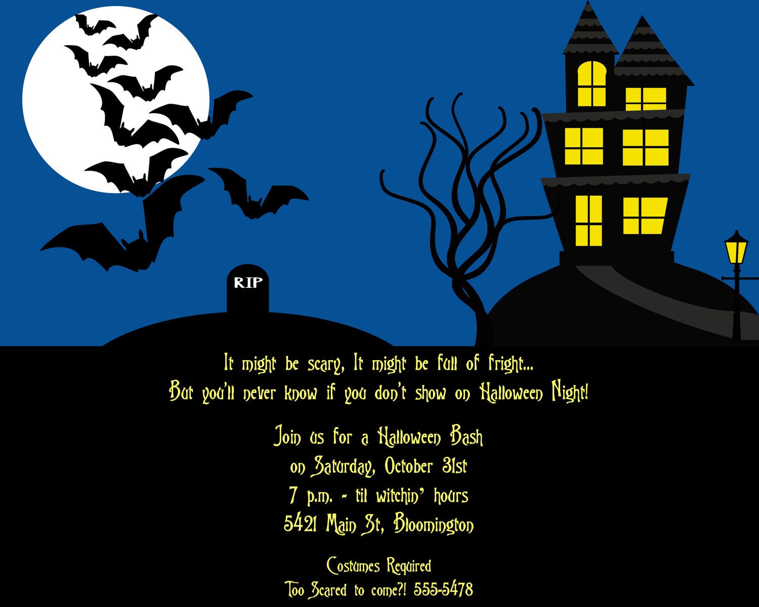 Midnight Haunted House Halloween Invitations Il_570xn
