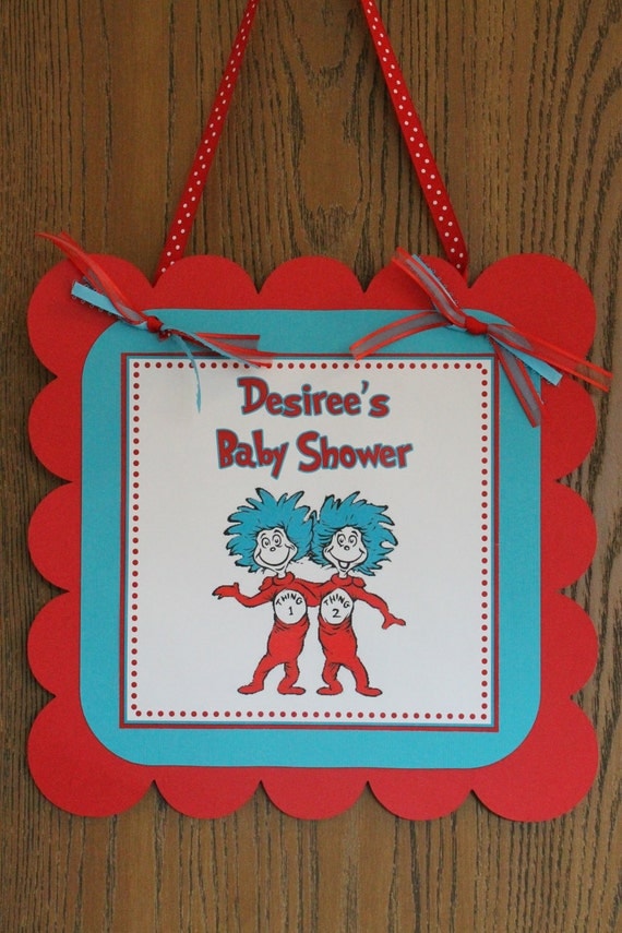 Dr Seuss Thing 1 Thing 2 Baby Shower Birthday Party Personalized Door Sign Il_570xn