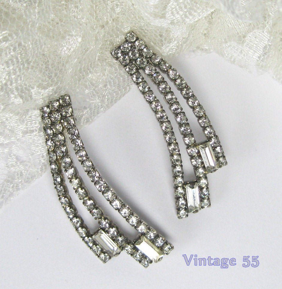 Vintage Earrings Rhinestone Art Deco pierced post