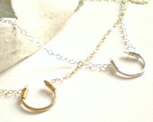 Matte Brushed Tiny Luck Necklace - Tiny Hand Formed Sterling Silver Brushed Matte Horseshoe on Delicate Sterling Silver Chain