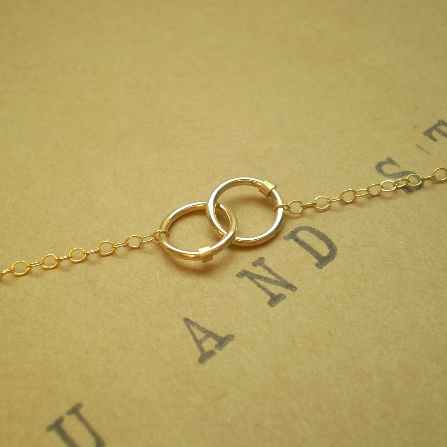 Tiny Golden Links Necklace - Two Small Interlocking Gold Filled Links on Delicate Gold Filled Chain - also available in sterling silver -