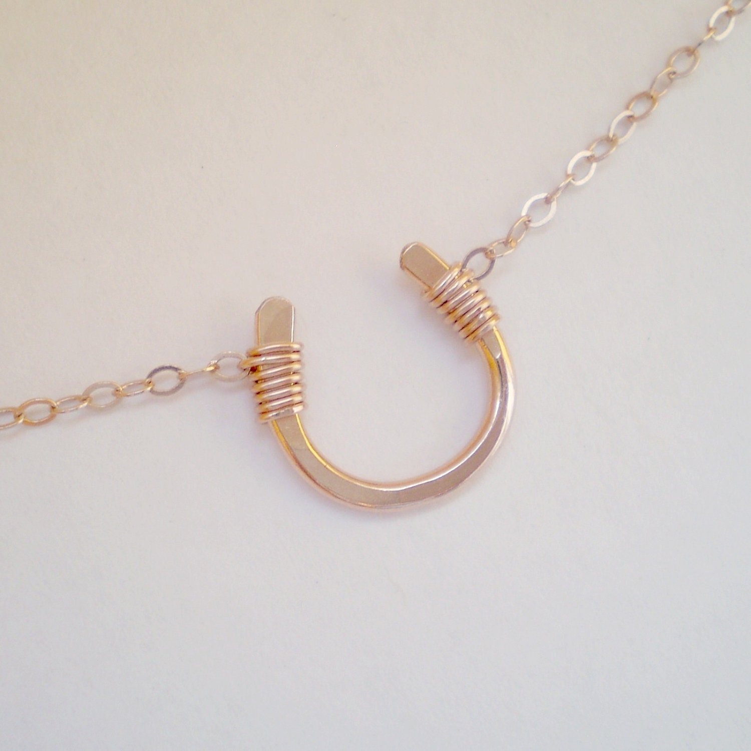 ROSE GOLD Tiny Luck Necklace - Tiny Hand Formed Rose Gold Filled Horseshoe on Rose Gold Filled Chain