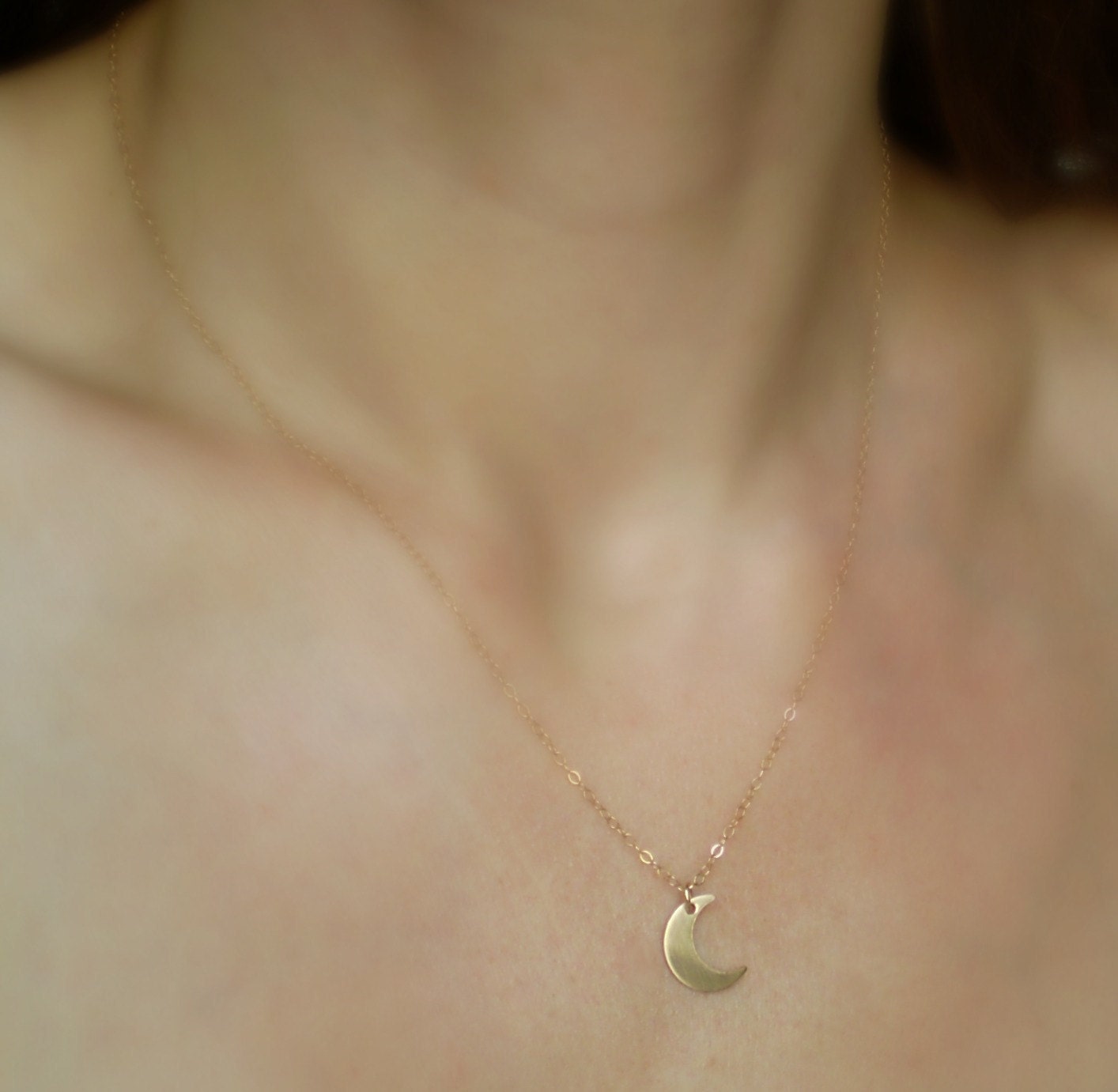 Crescent Moon Necklace - Simple Gold Filled Crescent Moon Charm on Delicate Gold Filled Chain